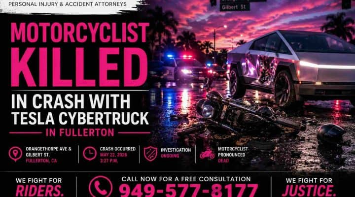 Motorcyclist Killed in Crash With Tesla Cybertruck in Fullerton