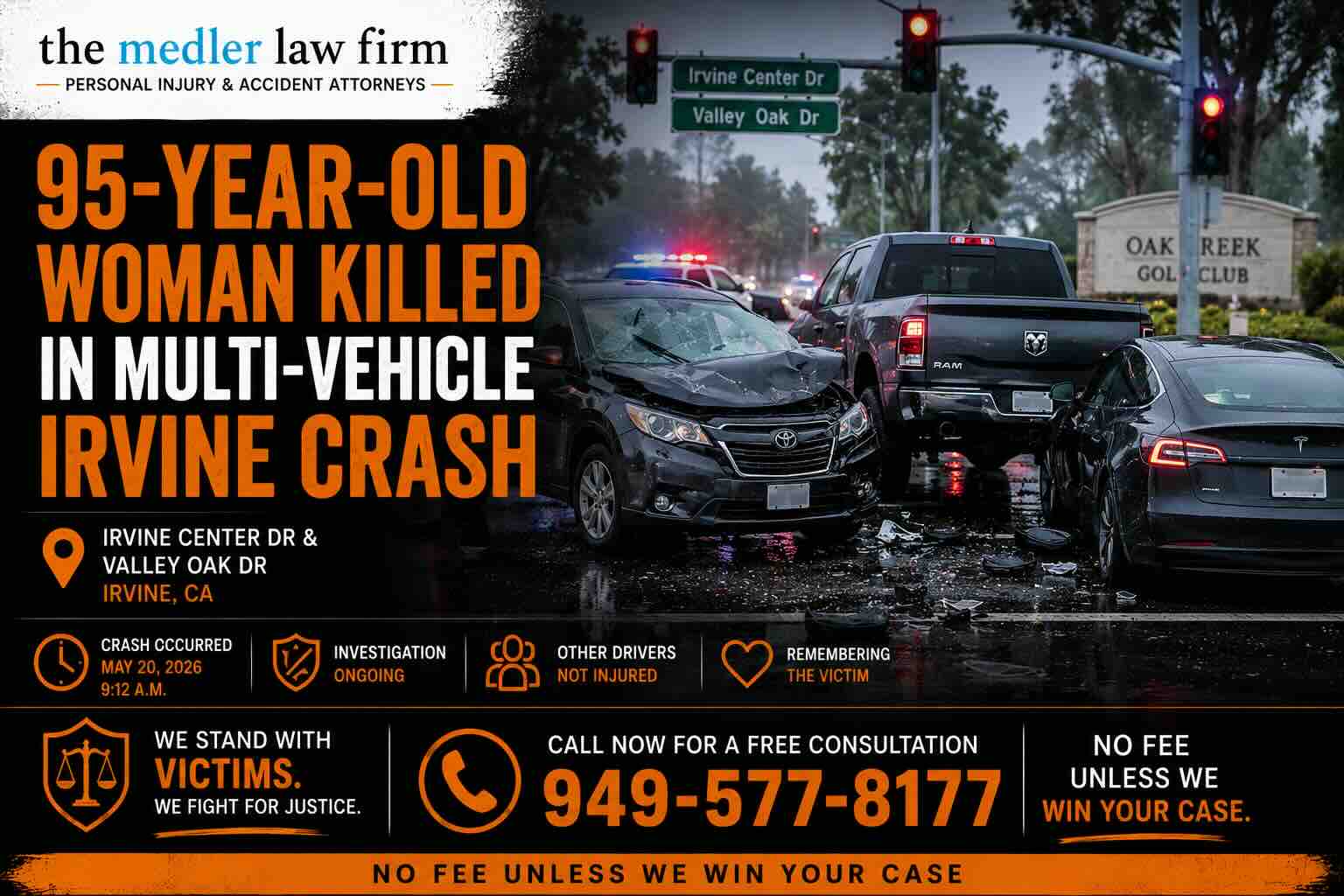 95-Year-Old Woman Killed in Multi-Vehicle Irvine Crash