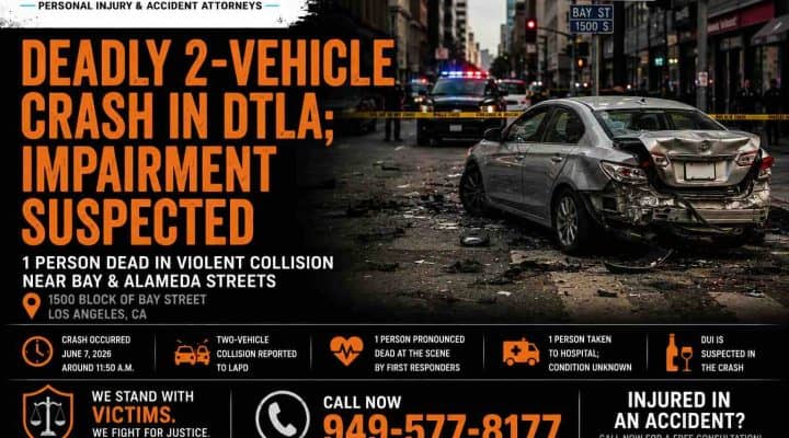 Deadly 2-Vehicle Crash in DTLA; Impairment Suspected