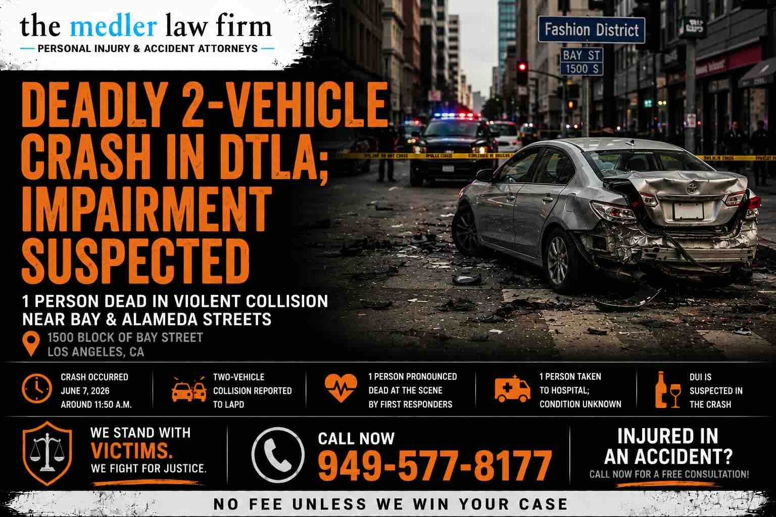 Deadly 2-Vehicle Crash in DTLA; Impairment Suspected
