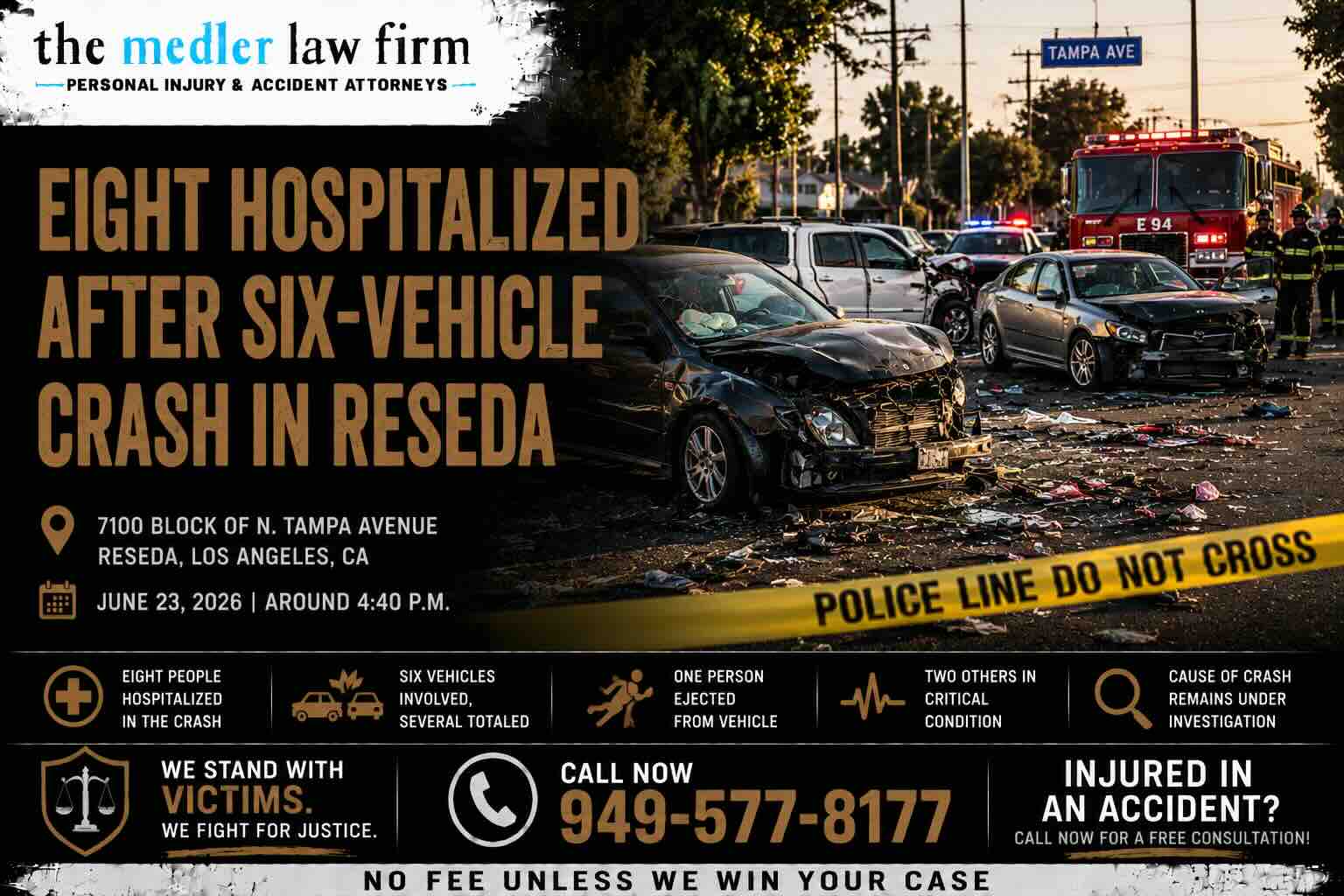 Eight Hospitalized After Six-Vehicle Crash in Reseda