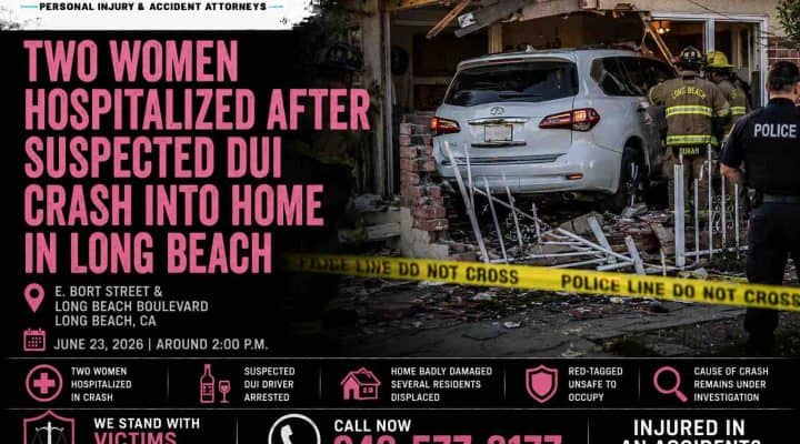 Two Women Hospitlized After Suspected DUI Crash into Home in Long Beach