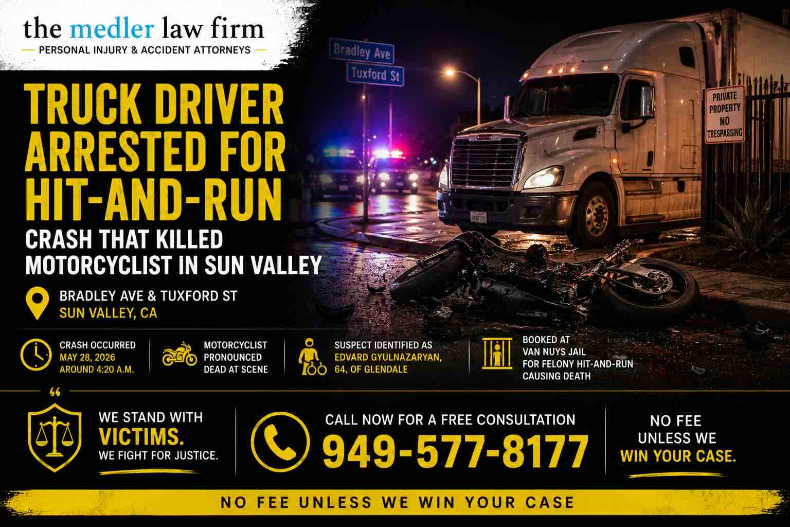 Truck Driver Arrested for Hit-and-Run Crash That Killed Motorist in Sun Valley