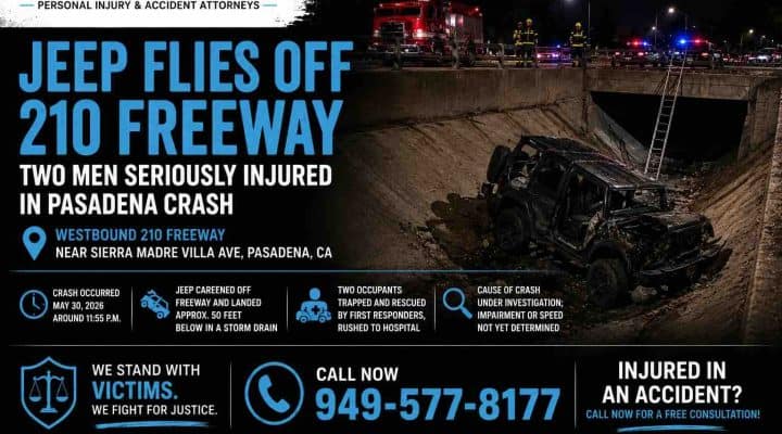 Jeep Flies Off 210 Freeway: Two Men Seriously Injured in Pasadena Crash