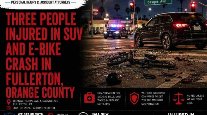 Three People Injured in SUV and E-Bike Crash in Fullerton