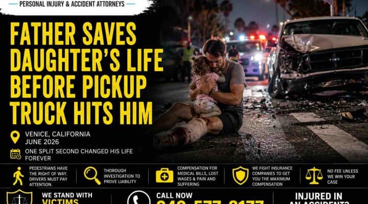 Father Saves Daughter's Life Before Pickup Truck Hits Him
