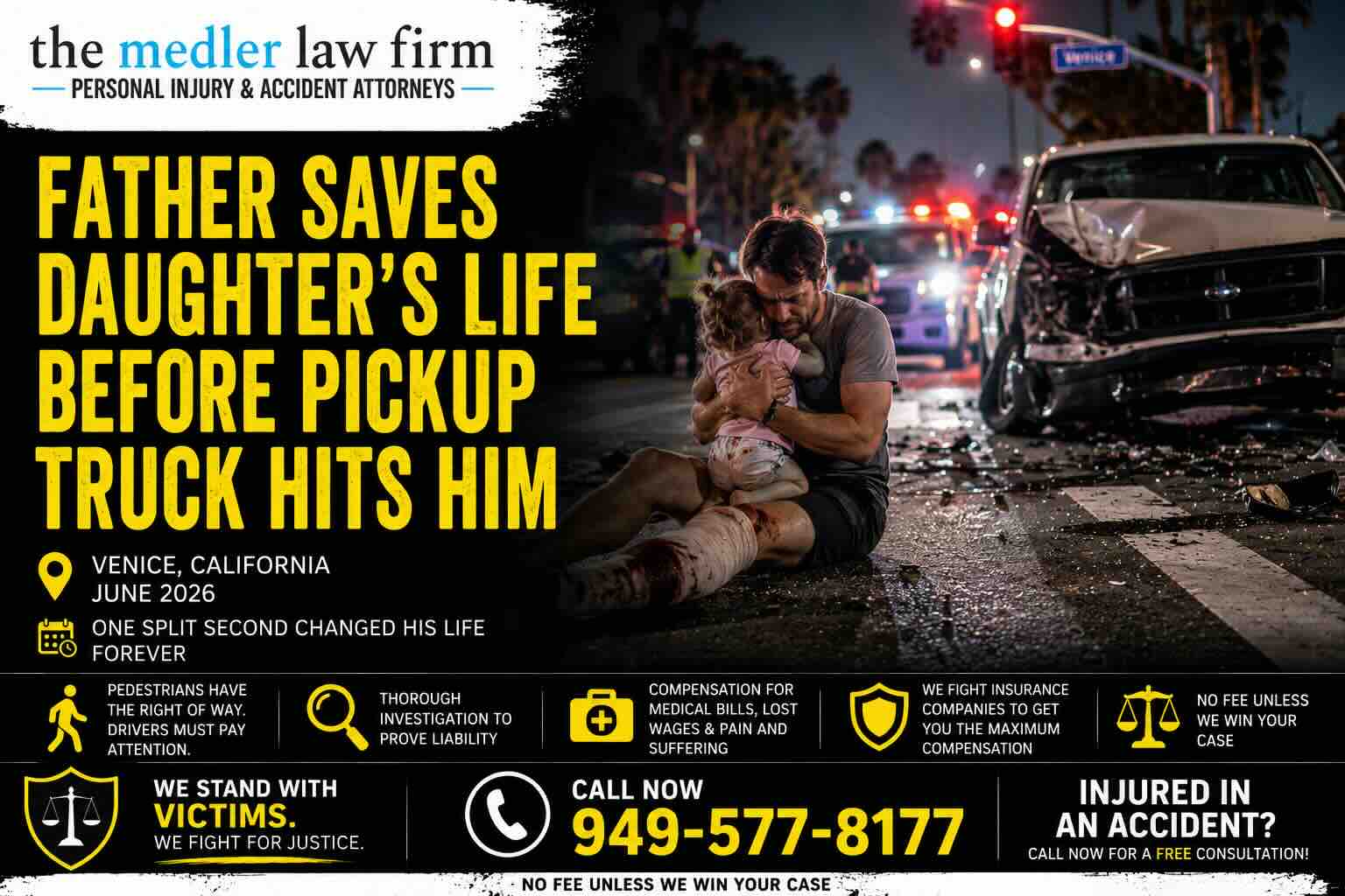 Father Saves Daughter's Life Before Pickup Truck Hits Him