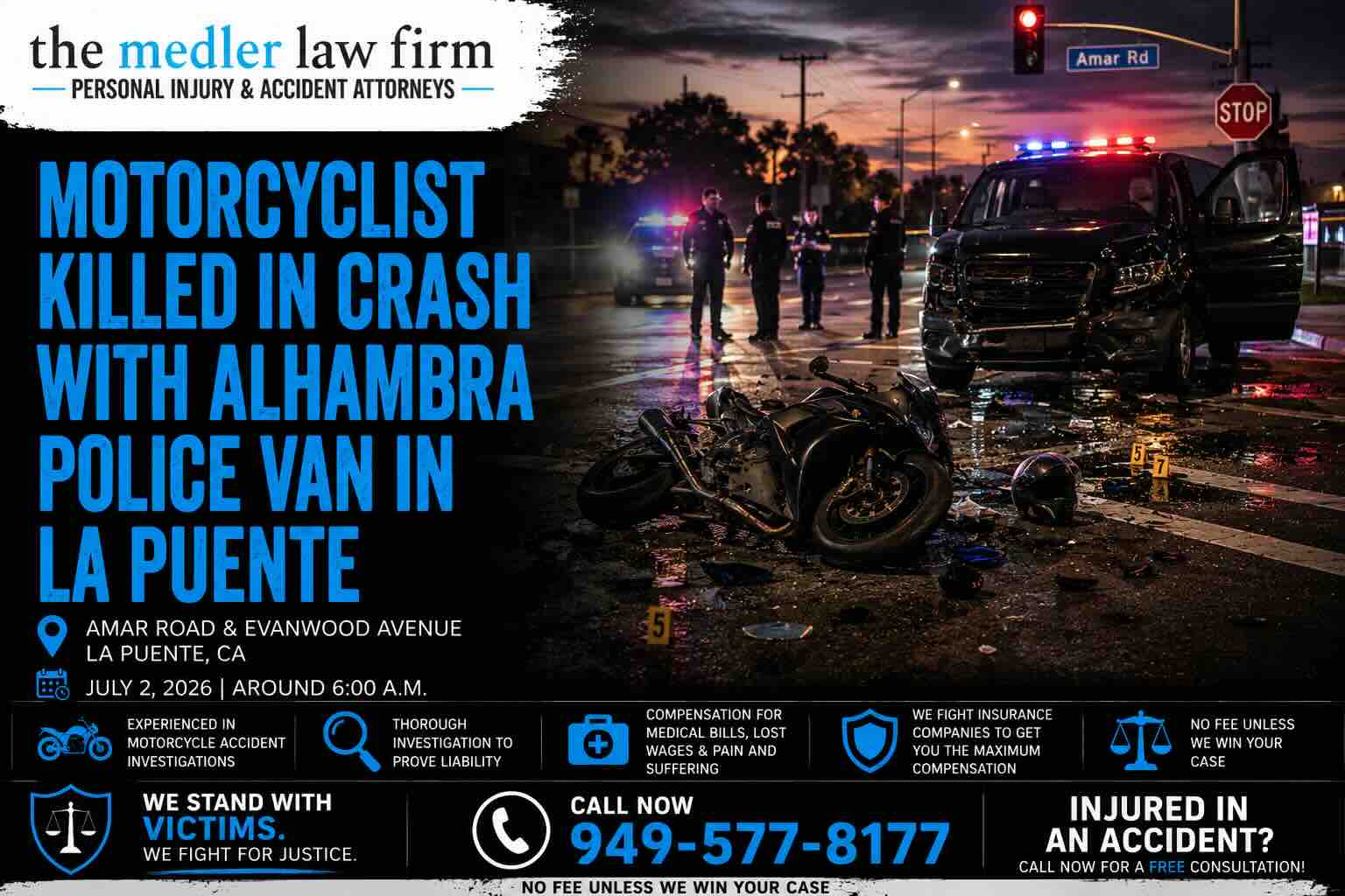 Motorcyclist Killed in Crash With Alhambra Police Van in La Puente