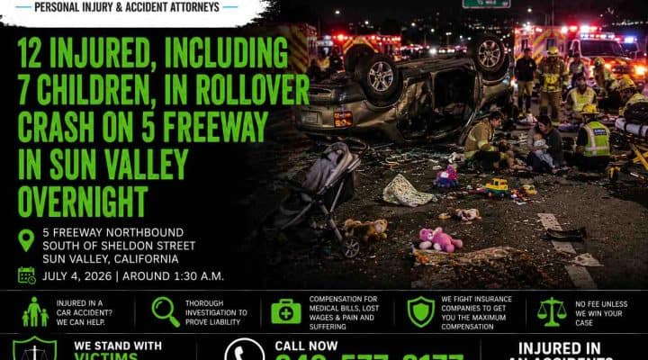12 Injured Including 7 Children in Rollover Crash on 5 Freeway in Sun Valley