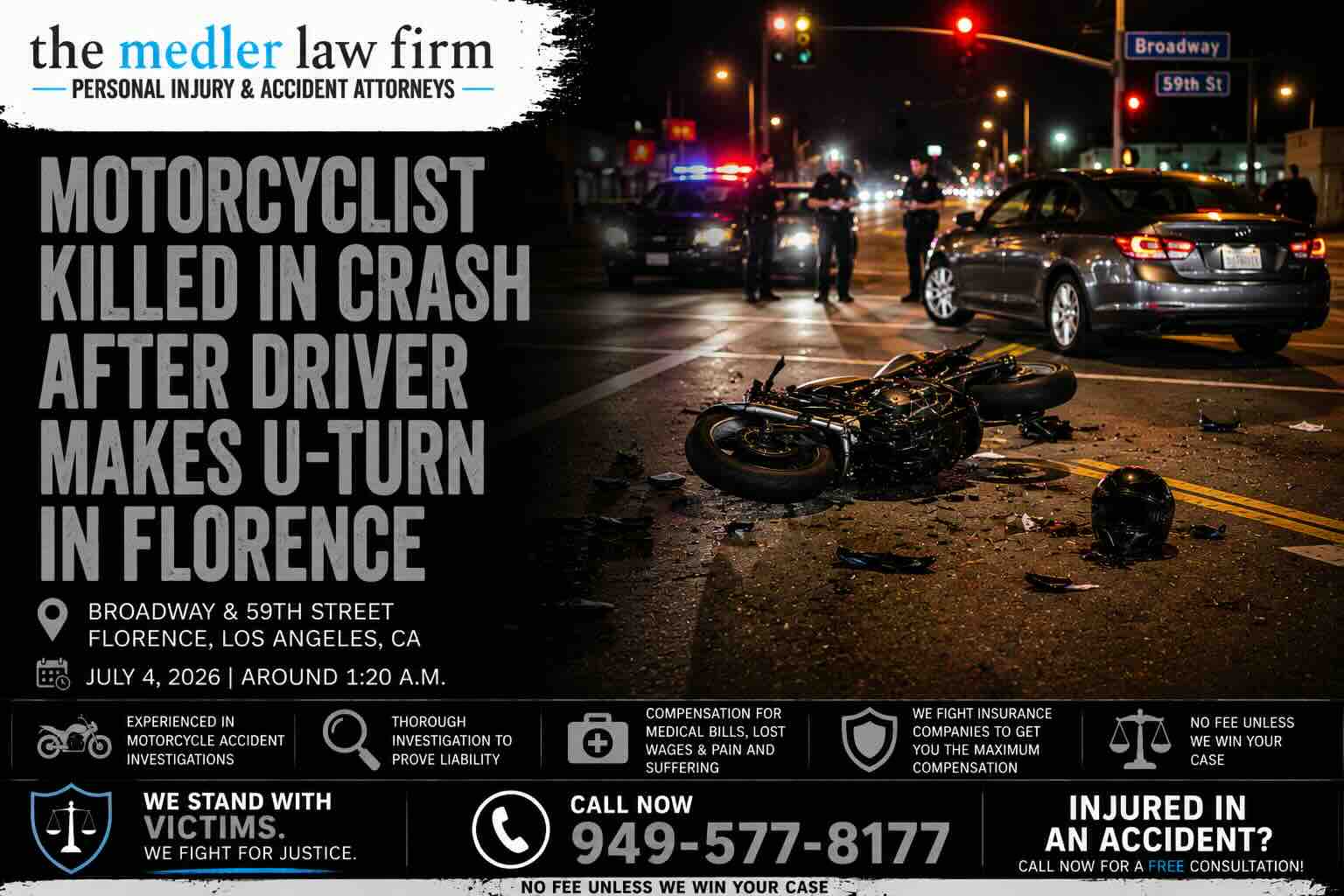 Motorcyclist Killed in Crash After Driver Makes U-Turn in Florence