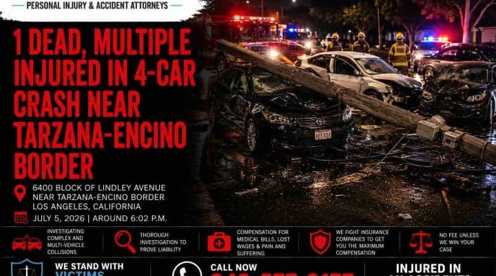 1 Dead Multiple Injured in 4-Car Crash Near Tarzana-Encino Border
