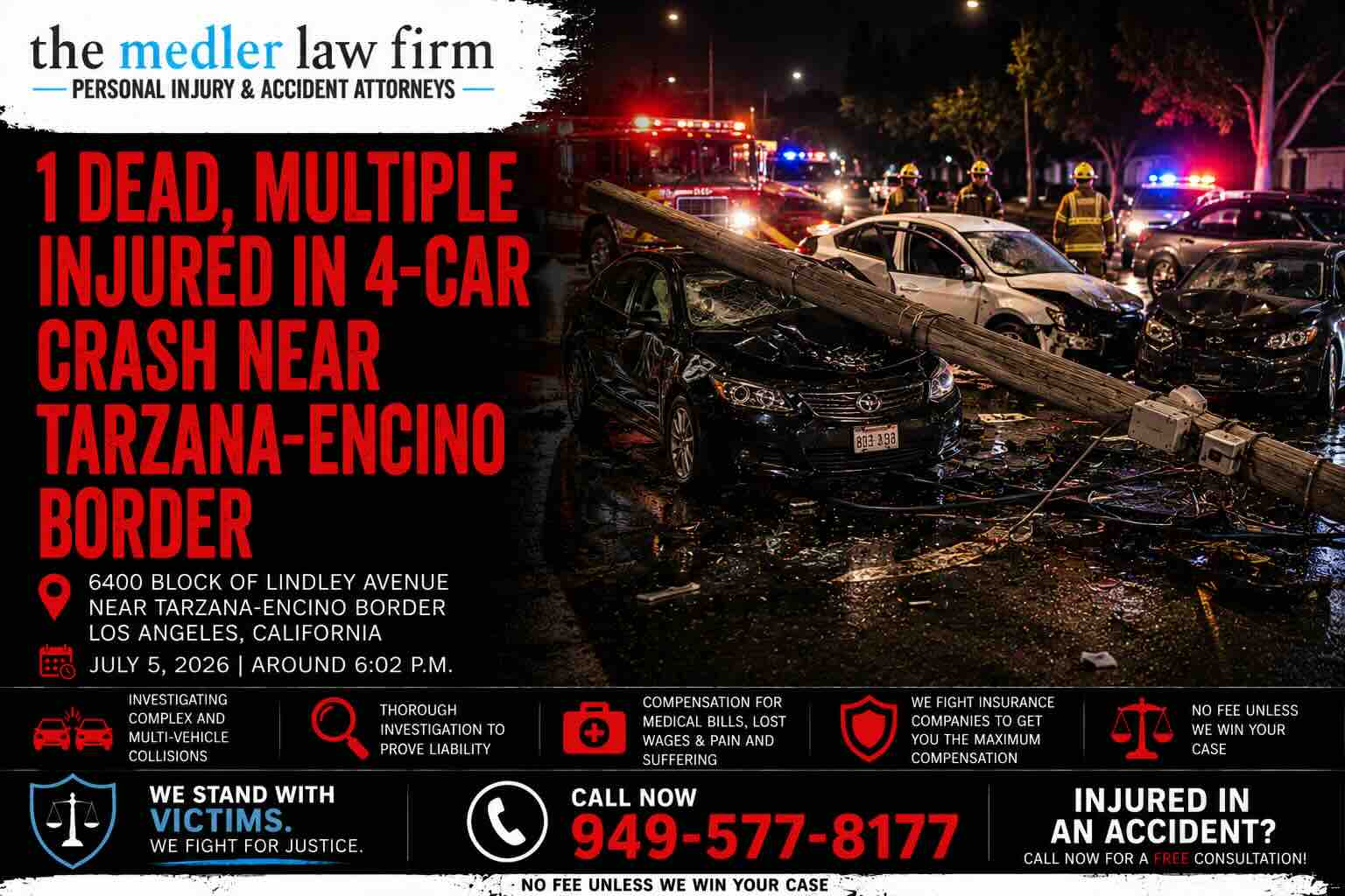 1 Dead Multiple Injured in 4-Car Crash Near Tarzana-Encino Border