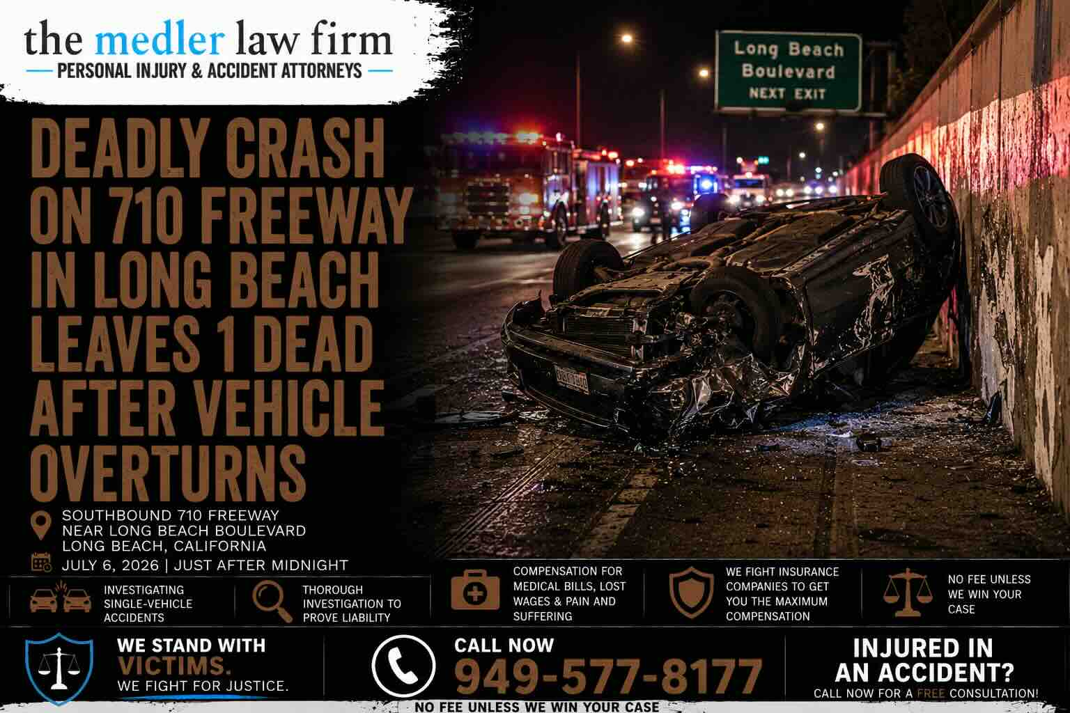 Deadly Crash on 710 Freeway in Long Beach Leaves 1 Dead After Vehicle Overturns