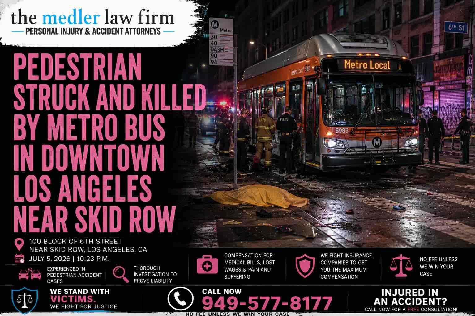 Pedestrian Struck and Killed By Metro Bus in Downtown Los Angeles Near Skid Row