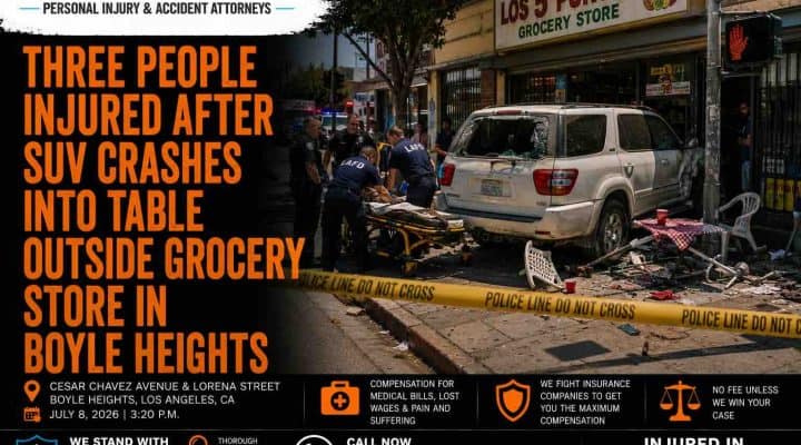 Three People Injured After SUV Crashes Into Table Outside Grocery Store in Boyle Heights