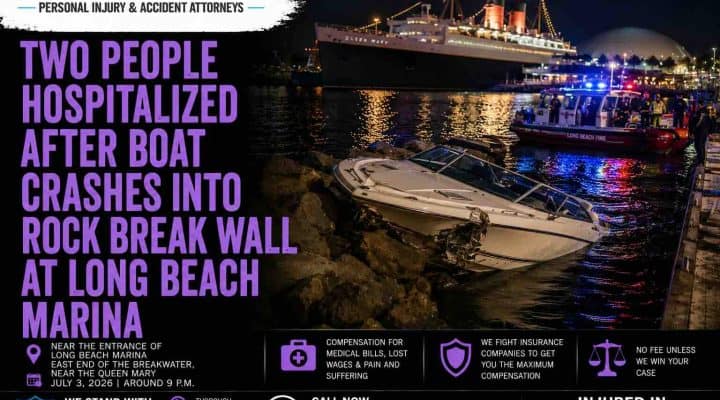 Two People Hospitalized After Boat Crashes Into Rock Break Wall At Long Beach Marina