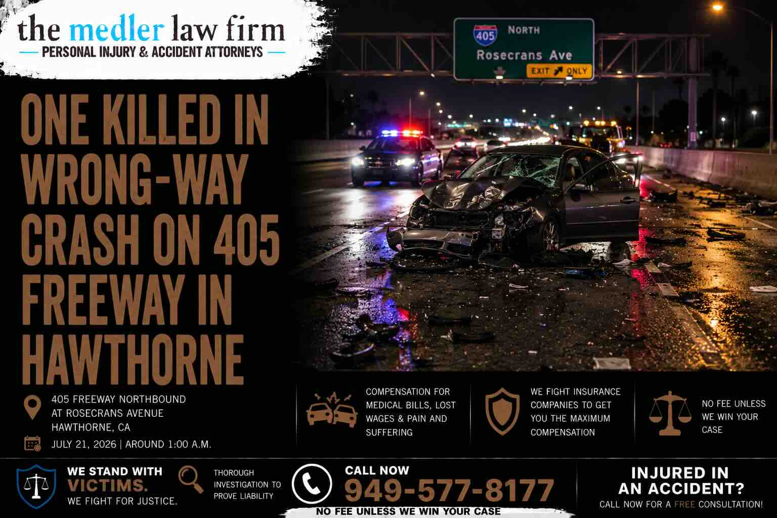 One Killed In Wrong Way Crash On 405 Freeway in Hawthorne