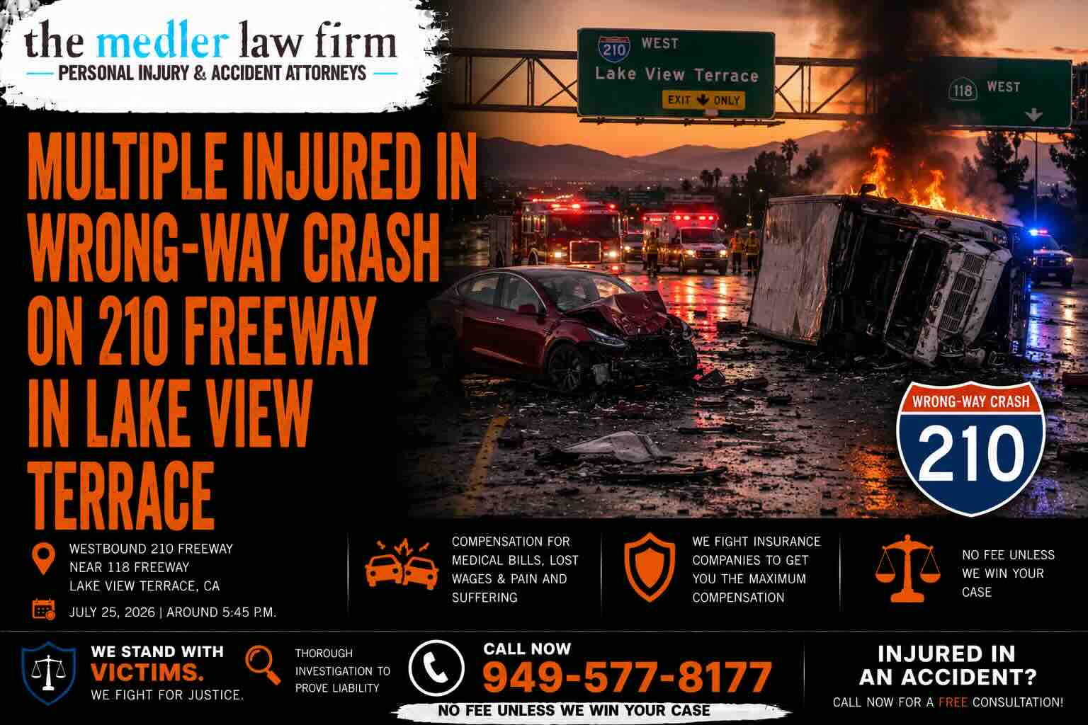 Multiple People Injured in Wrong-Way Crash on 210 Freeway in Lake View Terrace