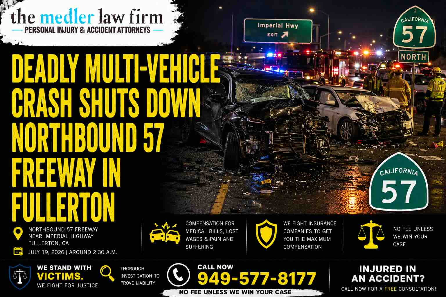 Deadly Multi-Vehicle Crash Shuts Down Northbound 57 Freeway in Fullerton