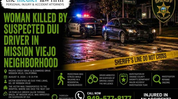 Woman Killed by Suspected DUI Driver in Mission Viejo Neighborhood