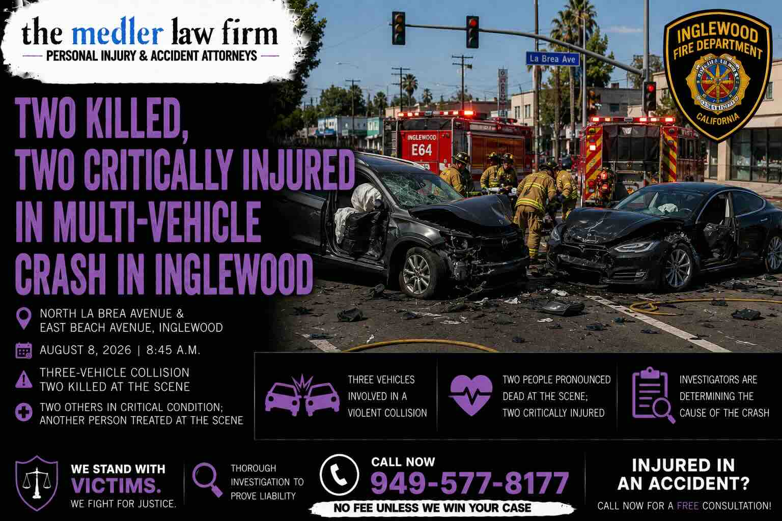 Two Killed Two Critically Injured in Multi-Vehicle Crash in Inglewood