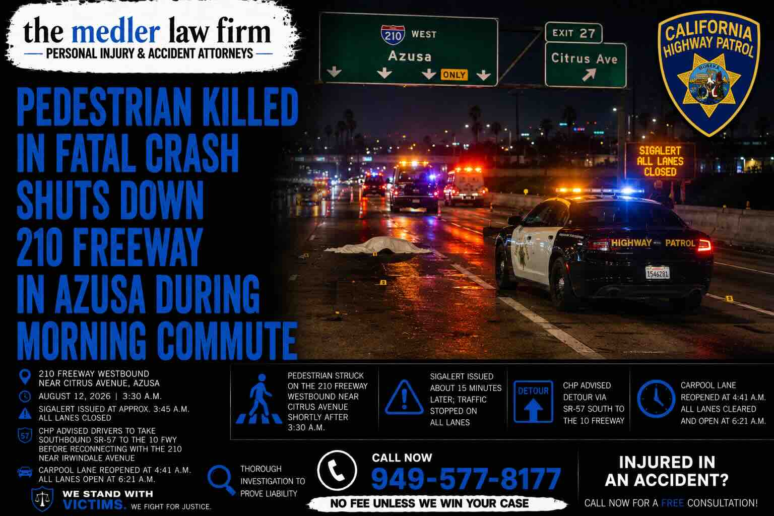 Pedestrian Killed in Fatal Crash Shuts Down 210 Freeway in Azusa