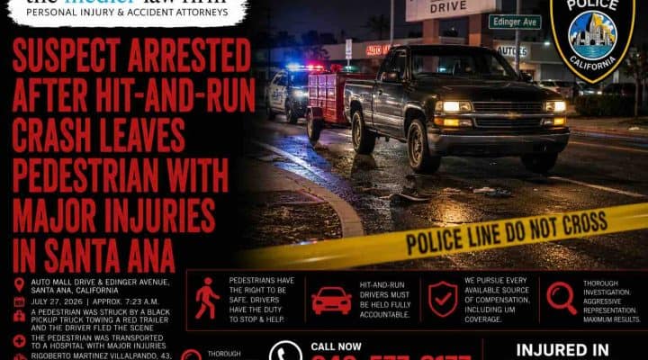 Suspect Arrested After Hit-and-Run Crash Leaves Pedestrian With Major Injuries in Santa Ana