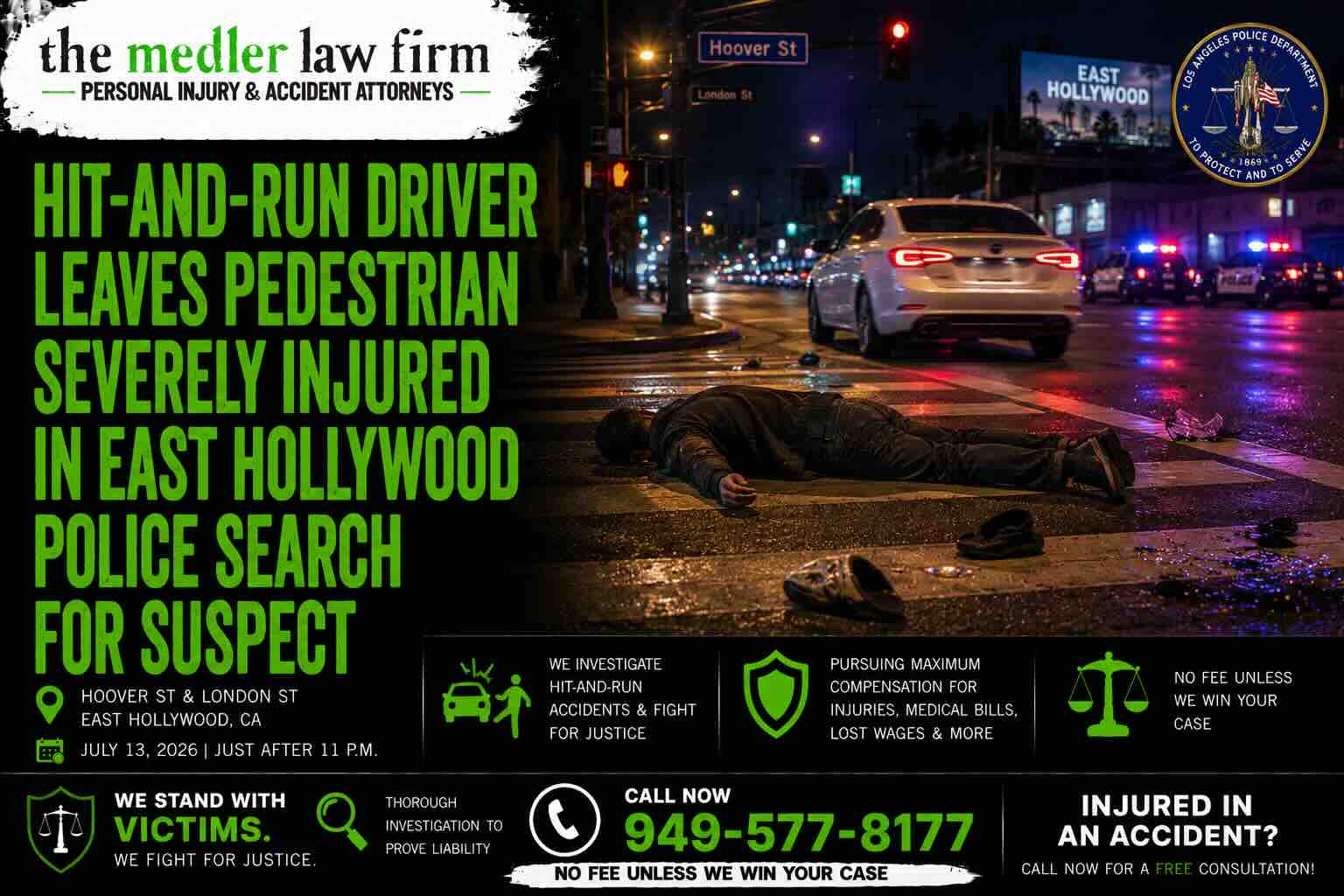 Hit-and-Run Driver Leaves Pedestrian Severely Injured in East Hollywood