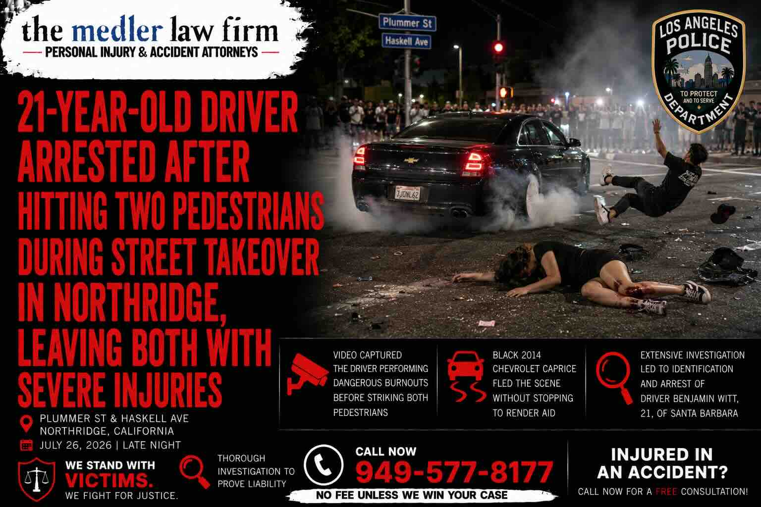 21-Year-Old Driver Arrested After Hitting Two Pedestrians During Street Takeover