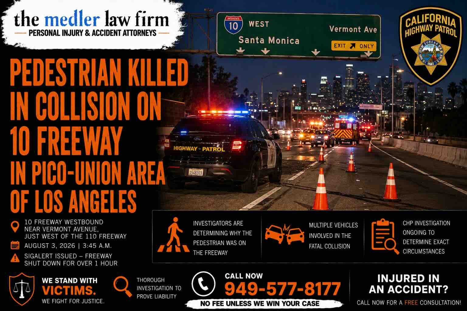 Pedestrian Killed in Collision On 10 Freeway in Pico-Union Area