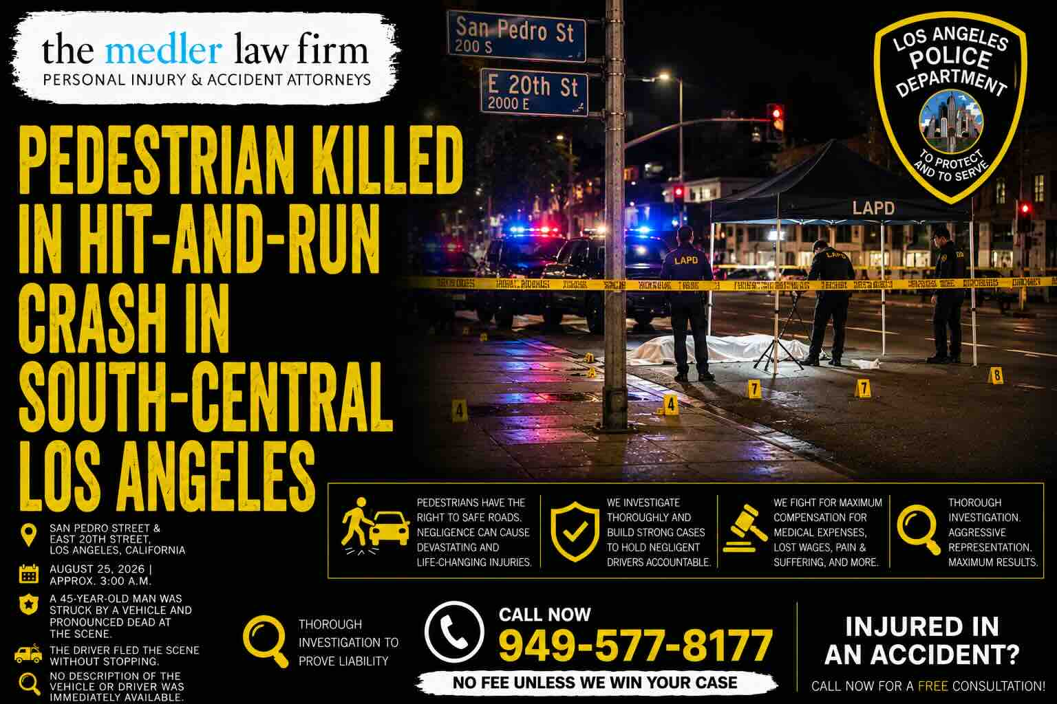 Pedestrian Killed in Hit-and-Run Crash in South-Central Los Angeles