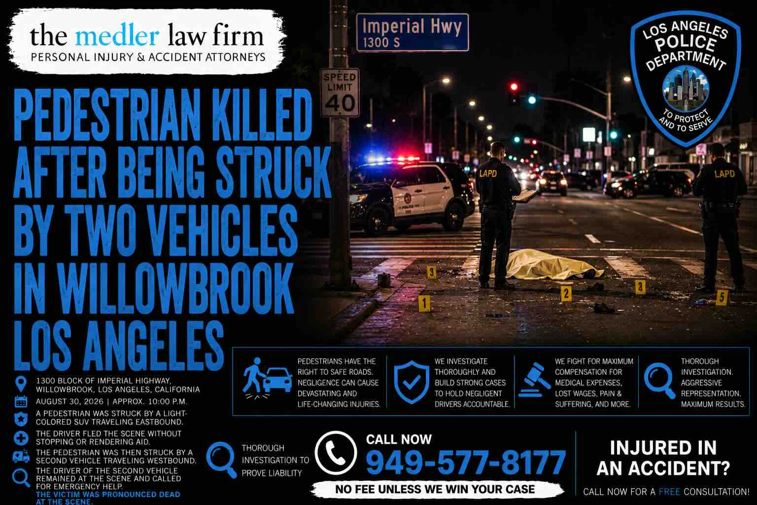 Pedestrian Killed After Being Struck by Two Vehicles in Willowbrook Los Angeles