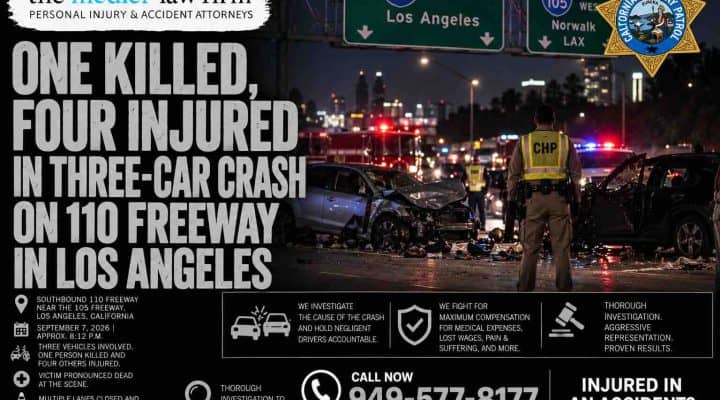One Killed Four Injured in Three-Car Crash on 110 Freeway in Los Angeles