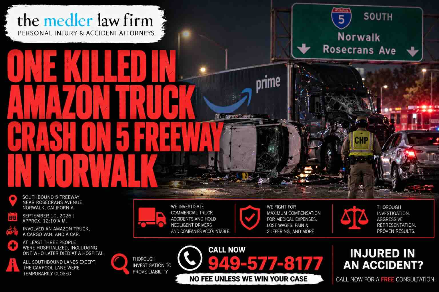 One Killed in Amazon Truck Crash on 5 Freeway in Norwalk
