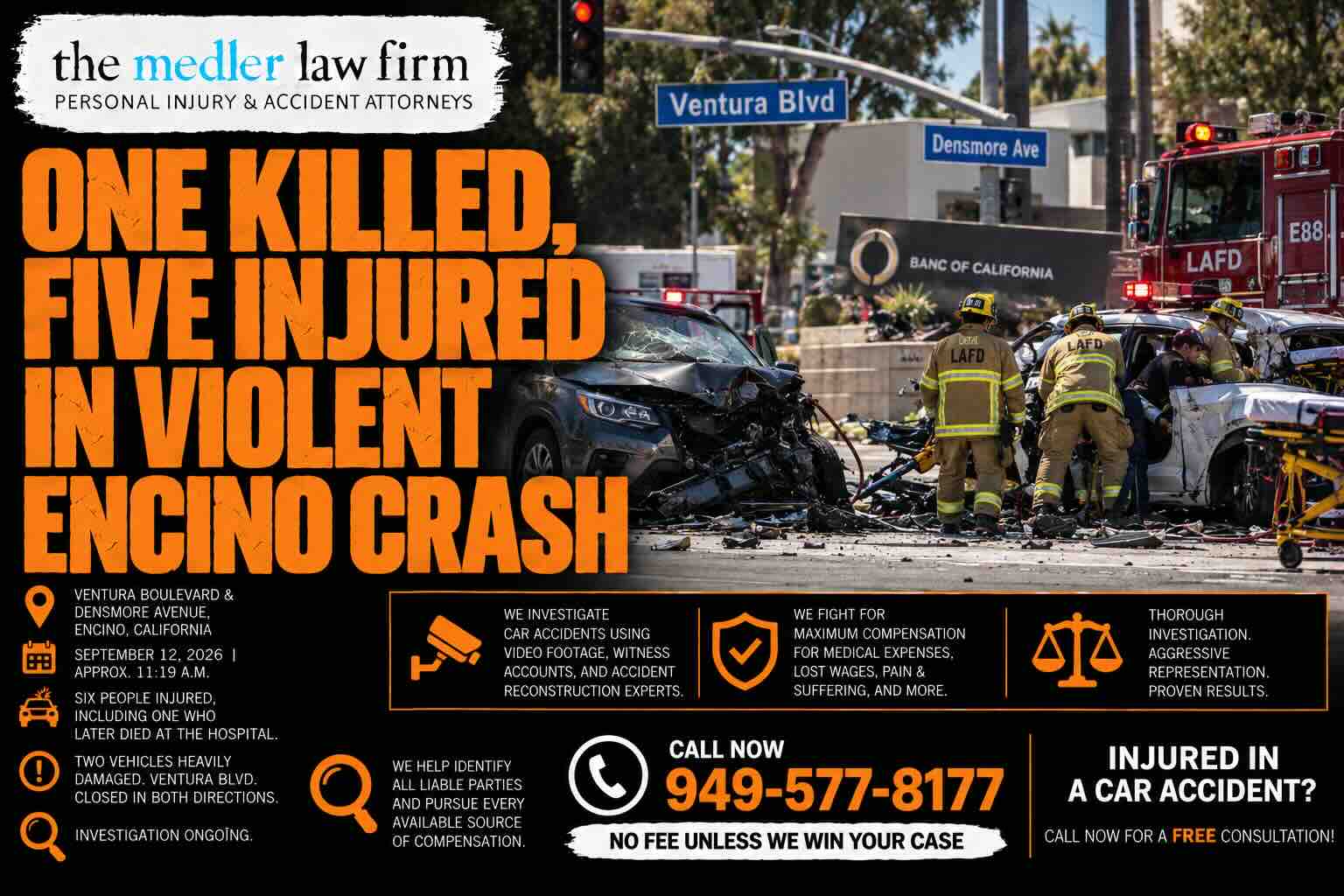 One Killed Five Injured in Violent Encino Crash