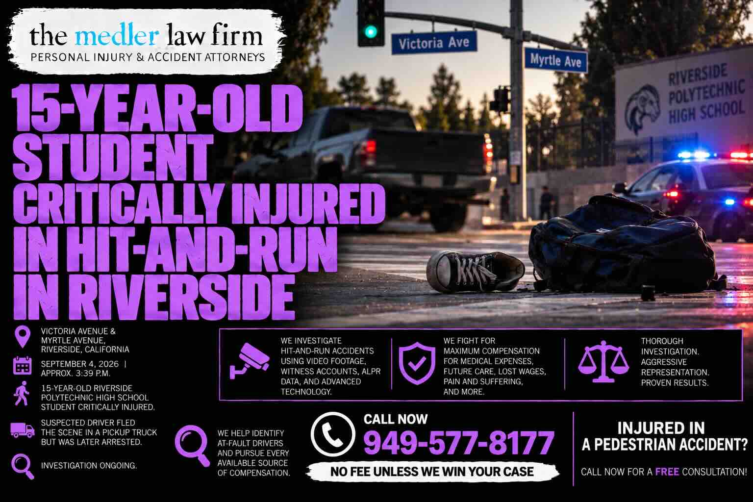 15-Year-Old Student Critically Injured in Hit-and-Run in Riverside