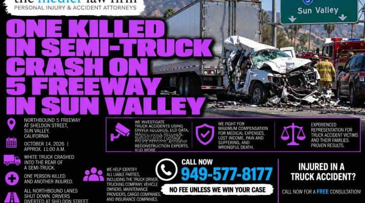 One Killed in Semi-Truck Crash on 5 Freeway in Sun Valley
