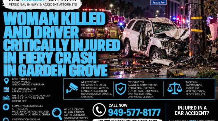 Woman Killed and Driver Critically Injured in Fiery Crash in Garden Grove