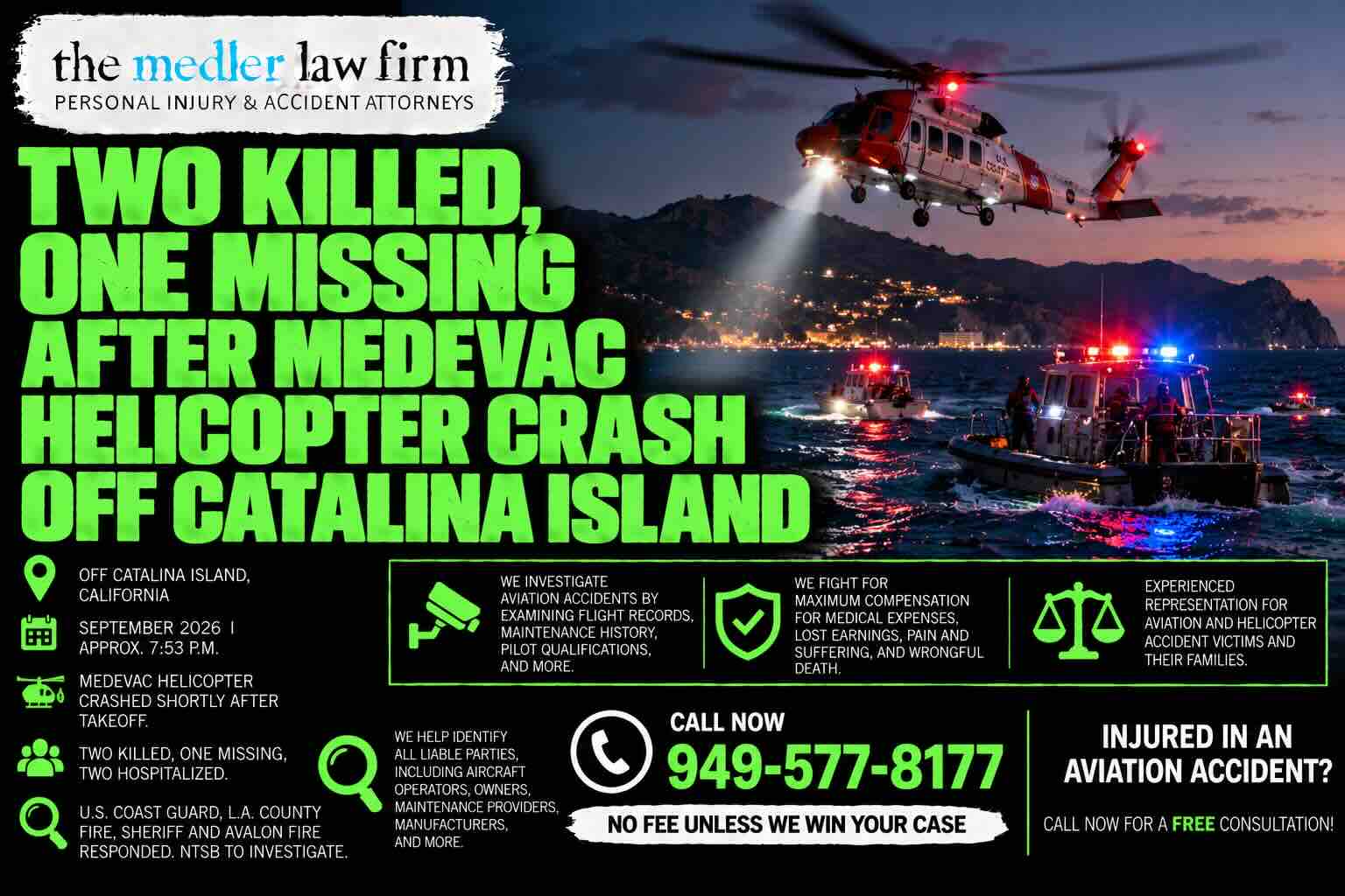 Two Killed, One Missing After Medevac Helicopter Crash Off Catalina Island