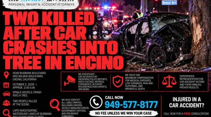 Two Killed After Car Crashes into Tree in Encino