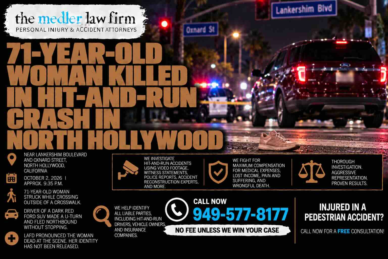 71-Year-Old Woman Killed in Hit-and-Run Crash in North Hollywood